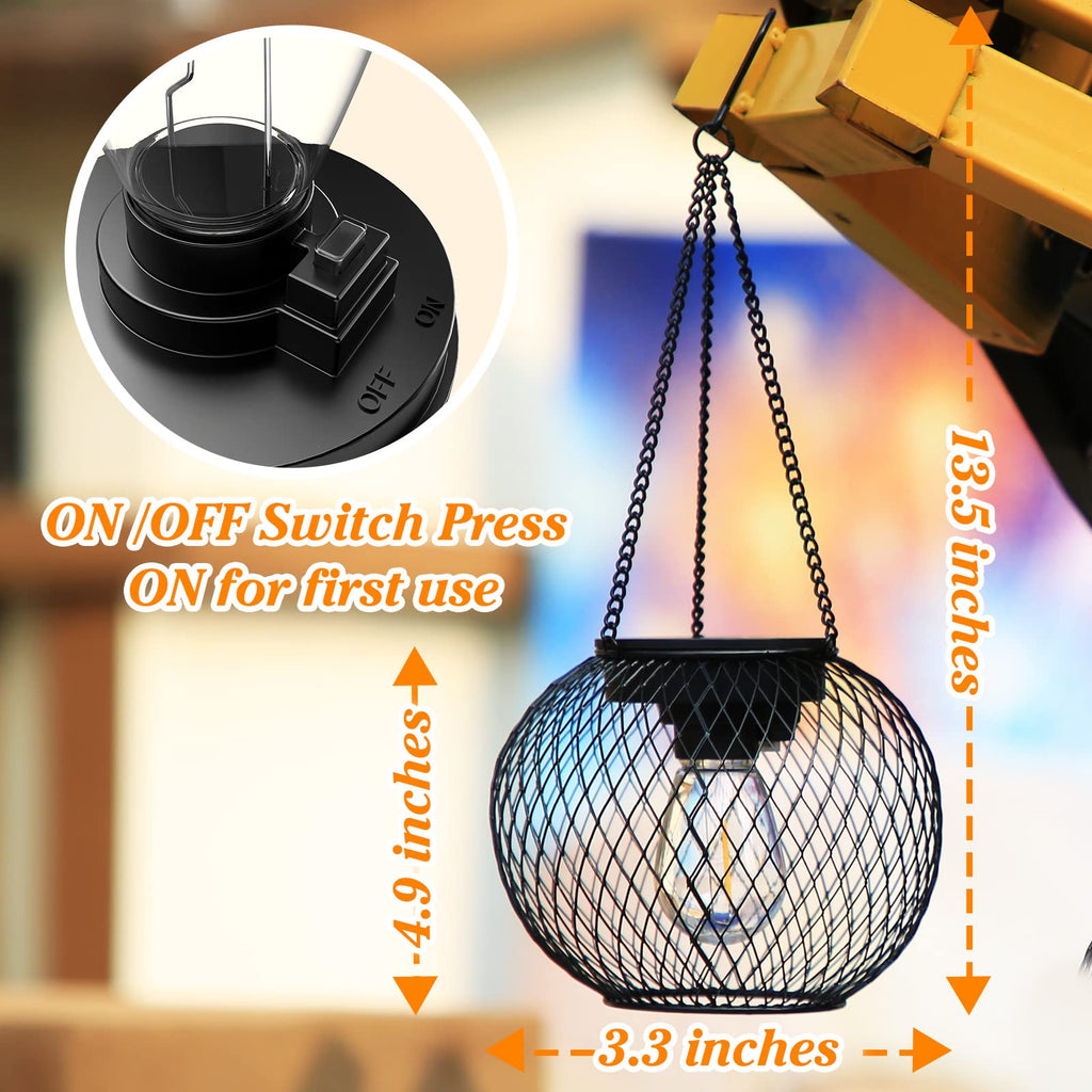Solar Lantern Outdoor Waterproof, Hanging Solar Lights, 4 Pack, Black