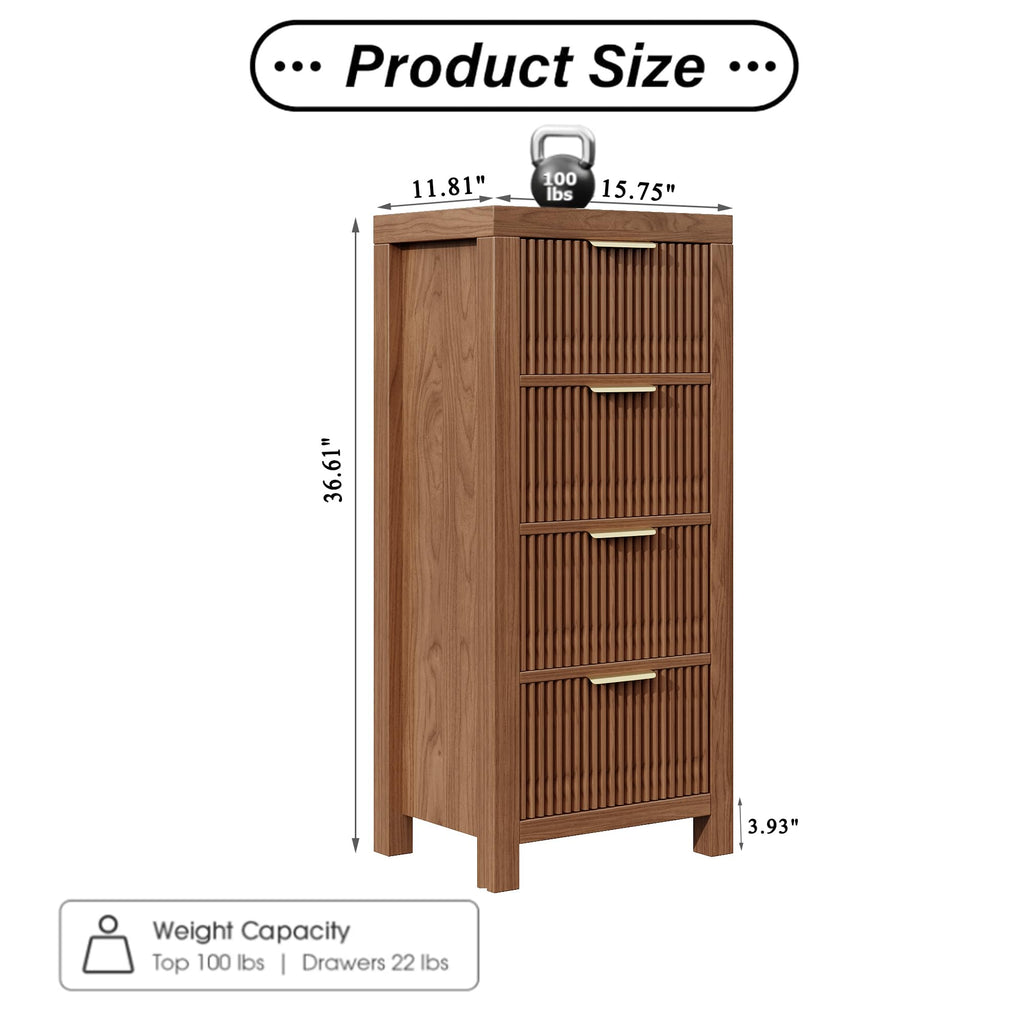 Mid-Century Fluted 8 Drawers, Modern Wooden Tall with Smooth Metal Handles, Storage Chest Clothes Organizer, Walnut