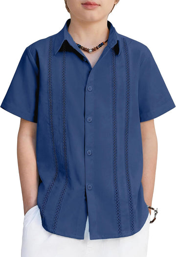 Boys Cuban Guayabera Shirt Short Sleeve Linen Button Down Shirts