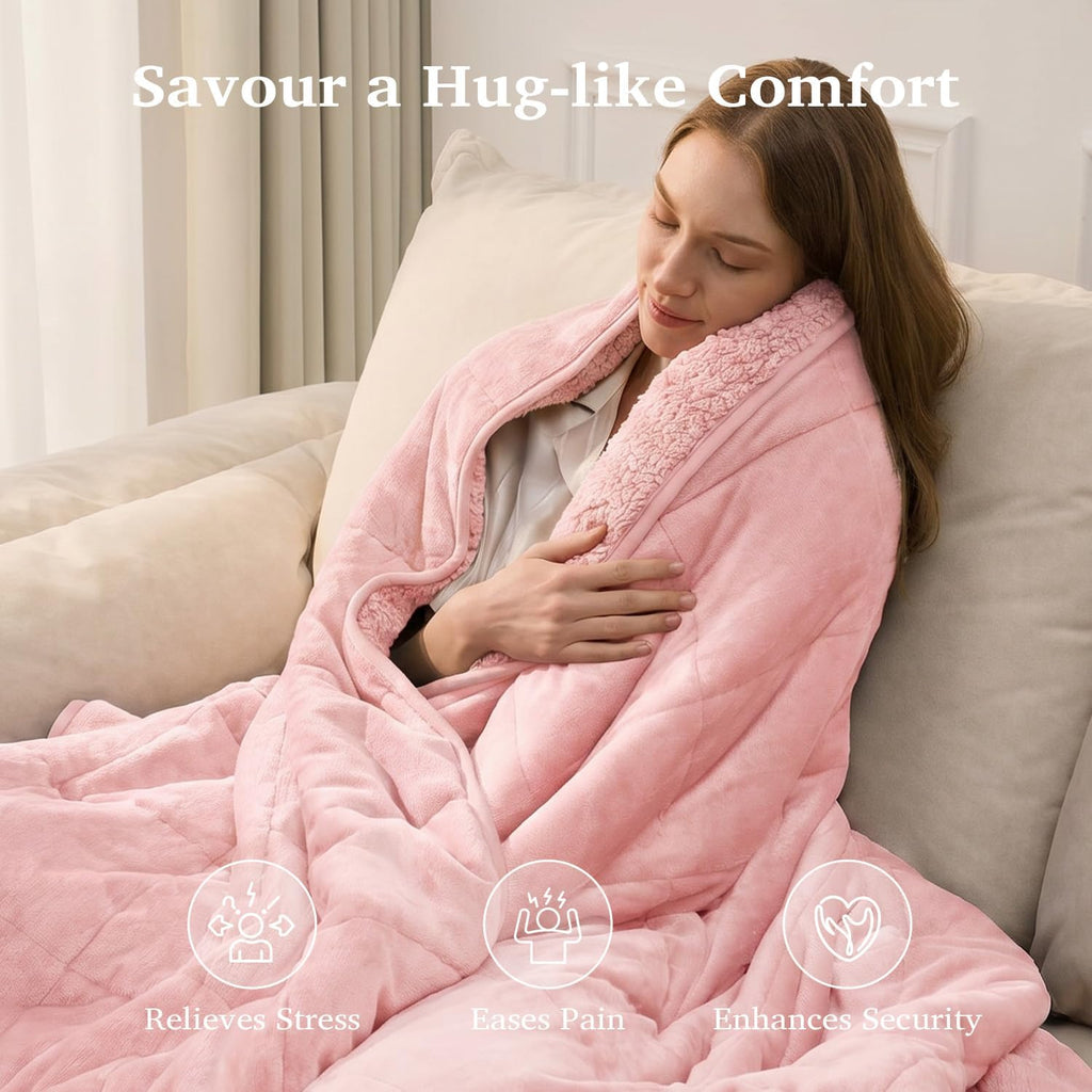 Weighted Blanket for Adult, Queen Size 15 lbs 60 x 80 Inches | Soft Warm Sherpa Fleece; Cozy Flannel Filled with