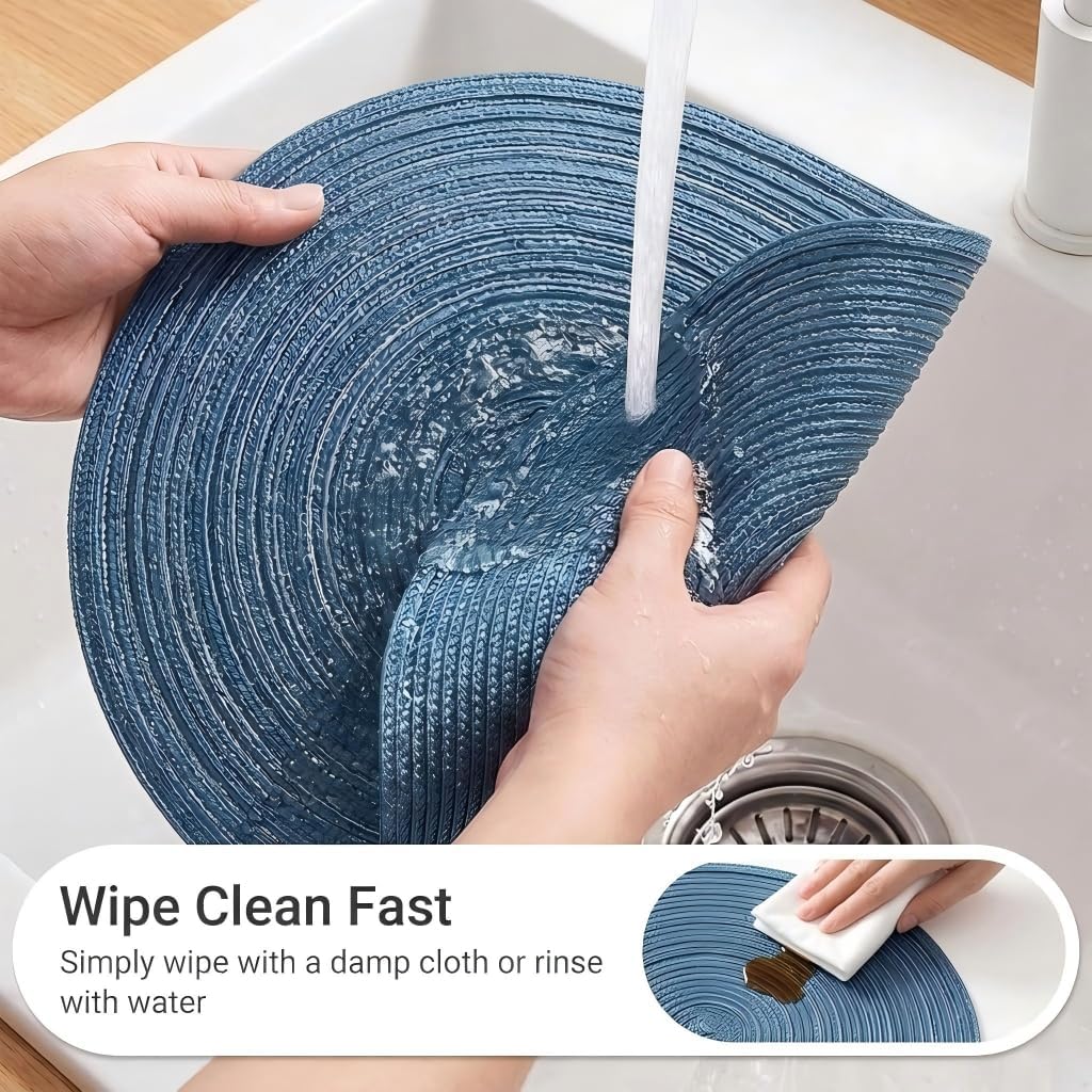 Round Braided Placemats-15 Inch Colorful Woven Dining Table Mats, Heat Resistant & Non-Slip Washable Kitchen - Set of 4