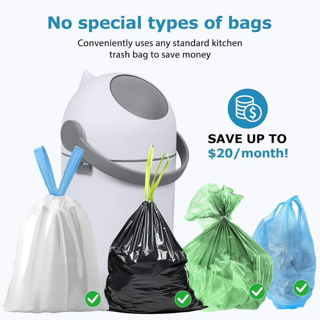15L/4 Gallon Diaper Pail, Baby Diaper Bin with Airtight Lid, Trash Can with Double Odor Locking,Portable Eco-Friendly