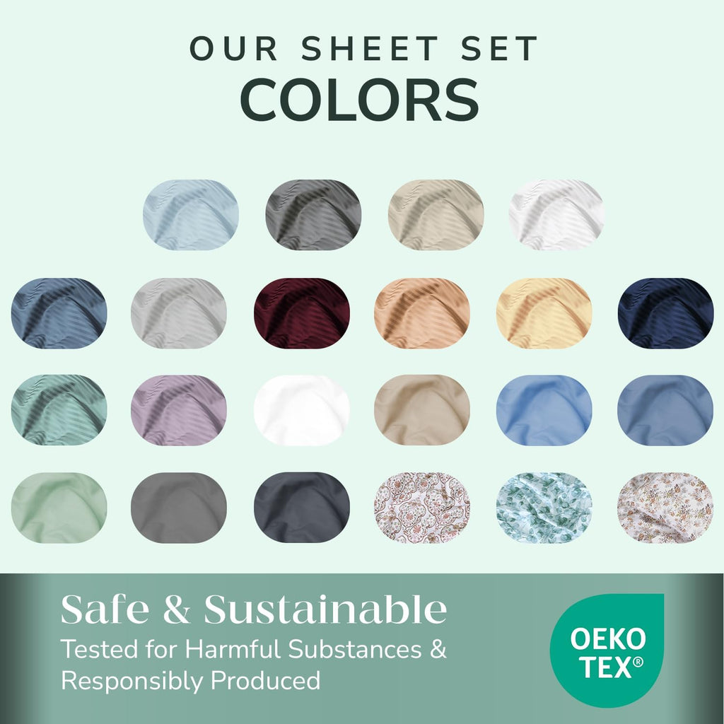 & Stitch 500 TC King Bed Sheet Set, 100% Cotton Soft Breathable Bedsheets, 4 Piece 18" Deep Pockets Sateen