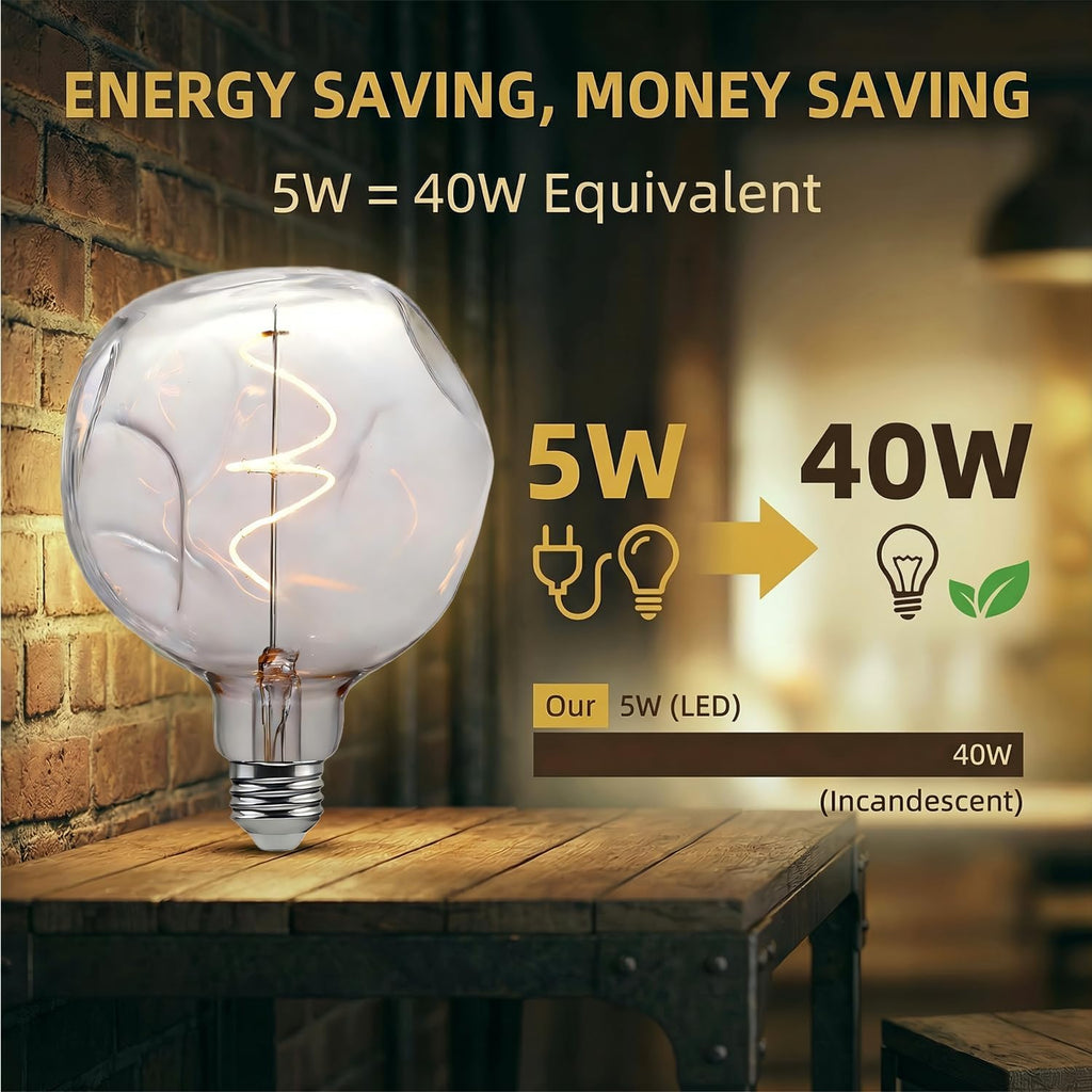 G125 Large Alien Globe Edison Bulb,2700K Clear GlassDimmable LED E26 5W 1PK
