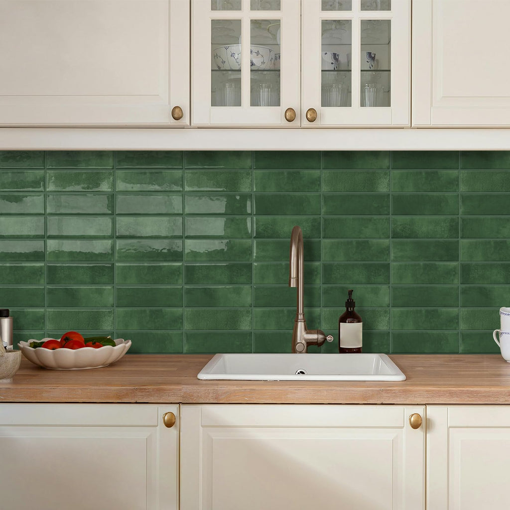 Green Peel and Stick Backsplash Tiles Wall 10-Sheet