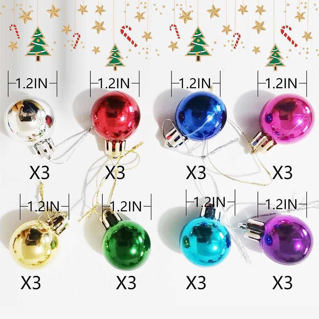 1.2 Inches Colored Christmas Balls 24 Pack Living Room Garden Ornaments Mini Glitter Ball Door Wall Xmas - Set of 24