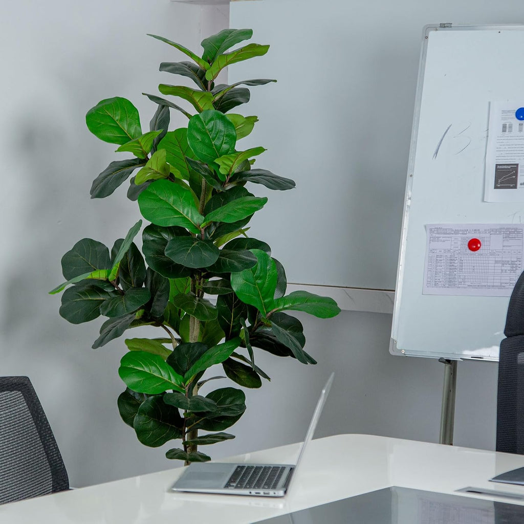 6FT Fiddle Leaf Fig Artificial Tree with White Planter Pot,Faux Floor Plant, Indoor and Outdoor Fake Plants Decor