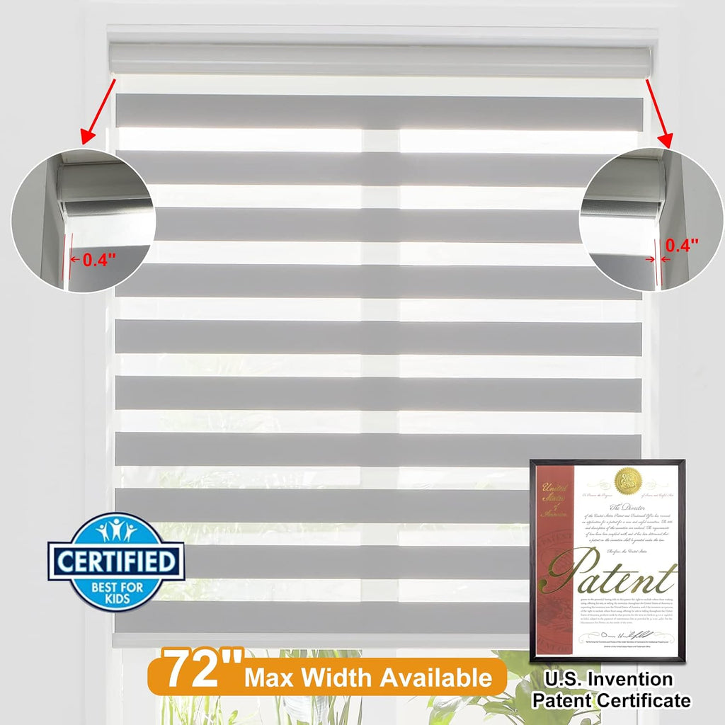 Cordless Zebra Blinds for Indoor Windows, Free-Stop Cordless, Light Filtering Sheer Shades Dual Layer for Day and Night, Roller Shades for Home (34.25" W X 64" H, Grey)