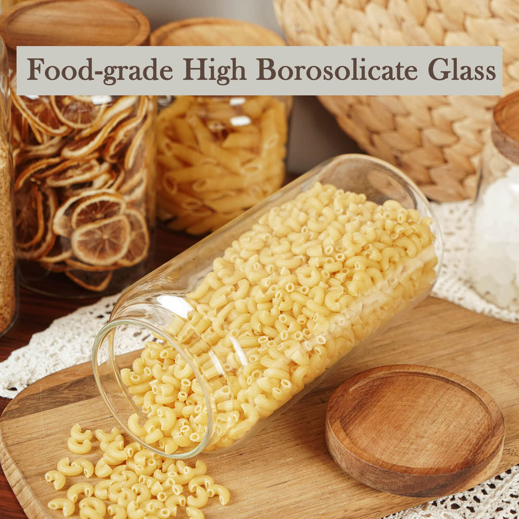 Glass Jar with Wood Lid, Airtight Kitchen Storage Canister