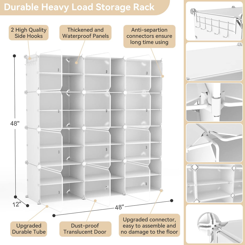 Portable Shoe Rack Organizer with Door, 48 Pairs Shoe Storage Cabinet Easy Assembly, Plastic Adjustable Shoes