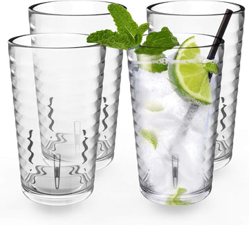 Plastic Tumblers Cups, [UNBREAKABLE Acrylic] Plastic Water Tumbler Drinking Glasses, 13-Ounce Set of 4