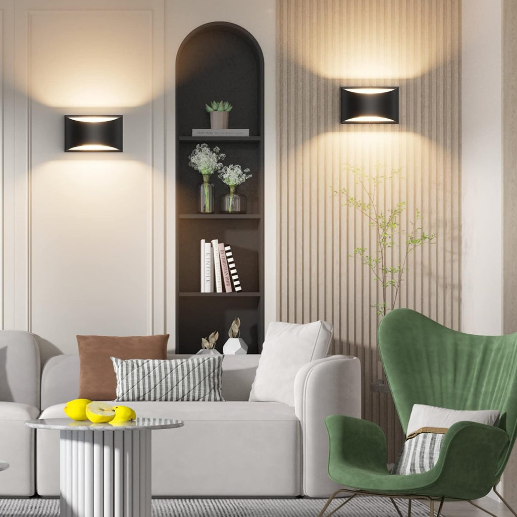 Black Modern LED Wall Sconce Hardwired Indoor Wall Lights Set of 2 Up and Down Wall Mount Light for Living Room