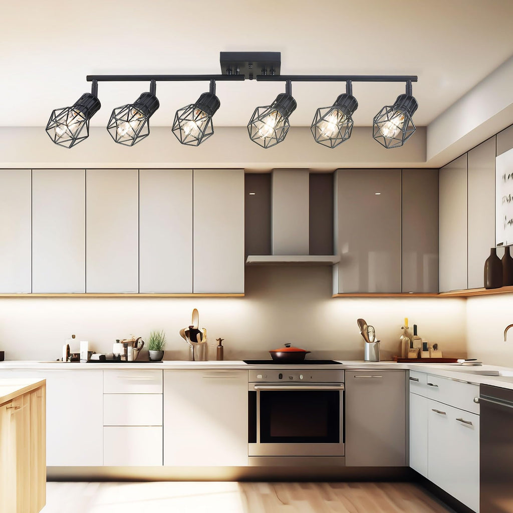 Matte Black Ceiling Mount Track Lighting 6-Light E26
