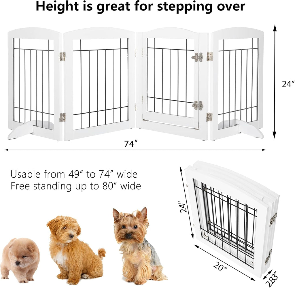 Dog Gate Indoor with Door, Freestanding Pet Gate for Doorway, Stair