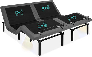 Ergonomic Split King Size Adjustable Bed Frame, Electric Base w/Wireless Remote Control, Nightlight, Massager, 2 USB