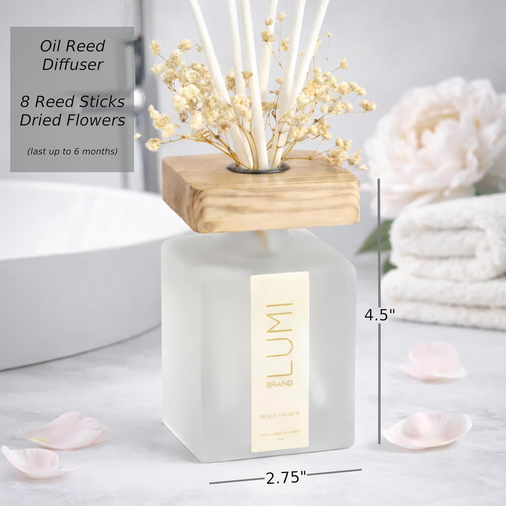Luxury Aroma Gift Set | Peony Garden Scent - Reed Diffuser (200ml), Wood Wick Soy Candle (200g), Room Spray (50ml) |