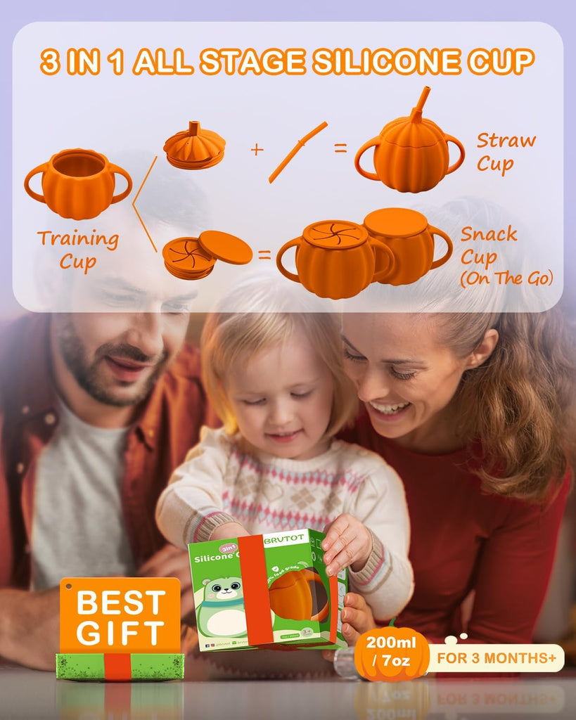 In-1 Silicone Pumpkin Toddler Cup, Converts to Straw/Snack Cup