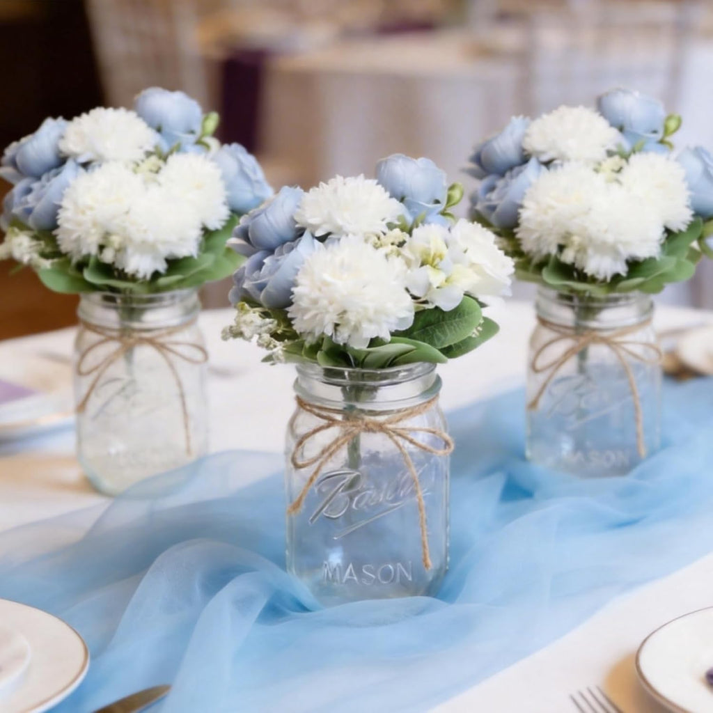 Bundles Peonies Artificial Flowers Bulk, Dusty Blue & White - Set of 32