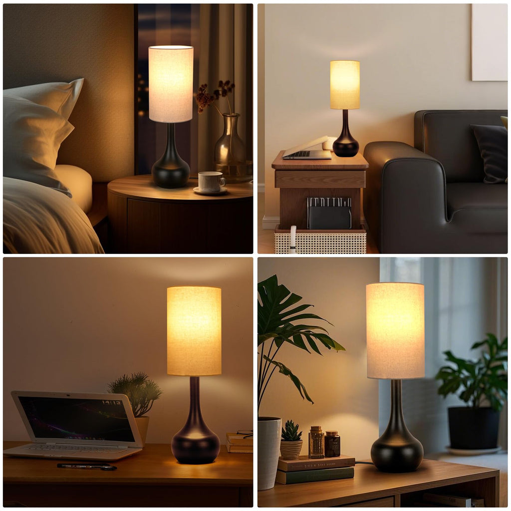 2 Pack Touch Bedside Lamp for Nightstand, 3-Way Dimmable, Space Saving & No Assembly Required, Upgraded Small Droplet