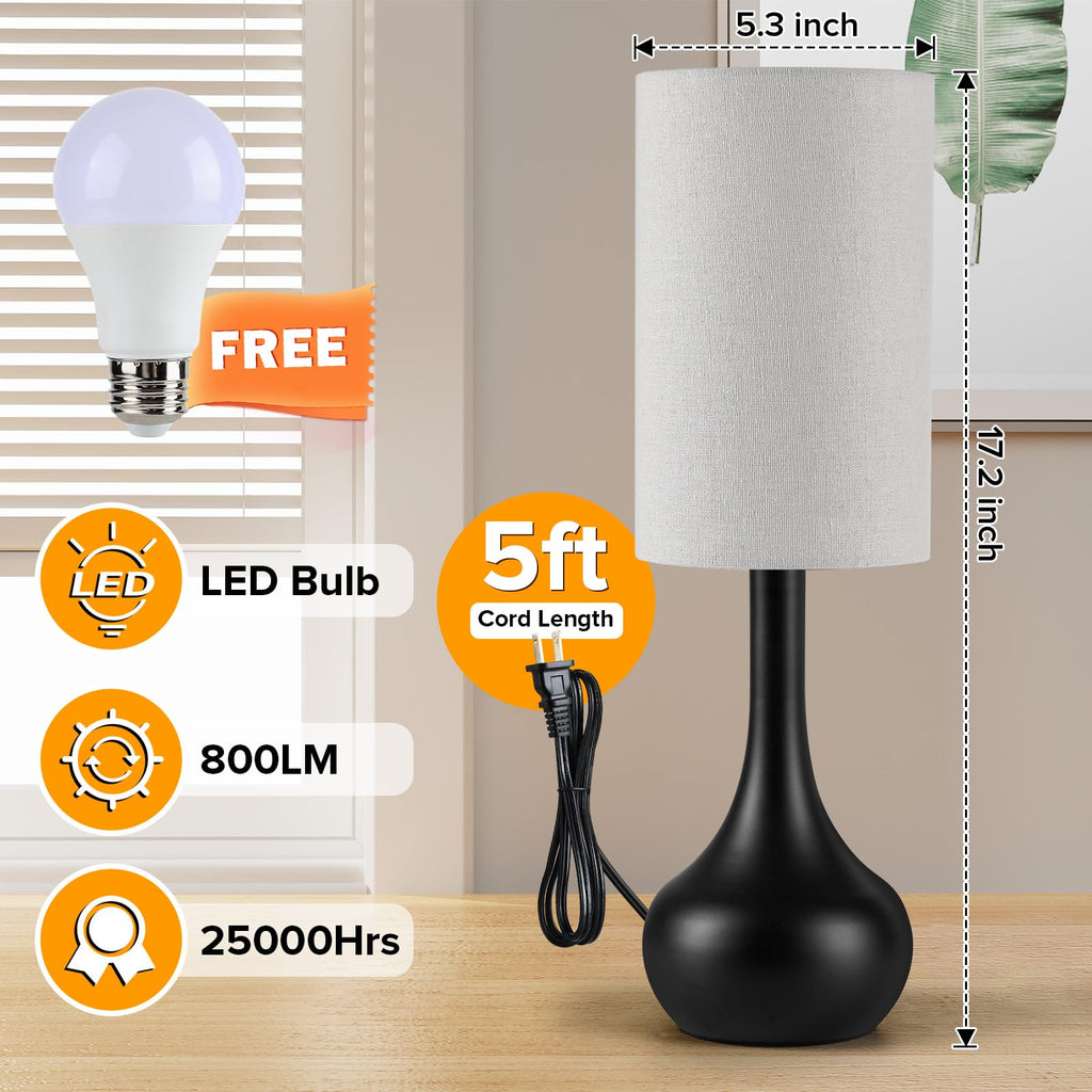 2 Pack Touch Bedside Lamp for Nightstand, 3-Way Dimmable, Space Saving & No Assembly Required, Upgraded Small Droplet