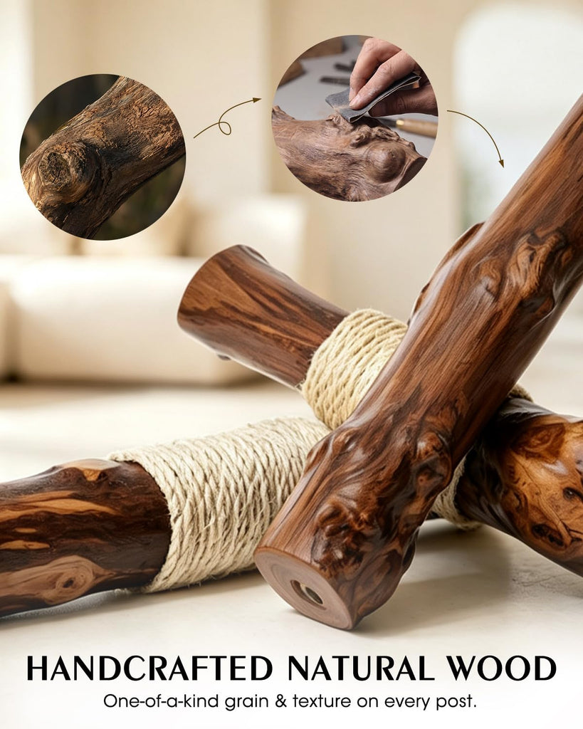 Solid Wood Cat Tree, Boho Modern Cat Tree Tower with Real Branch