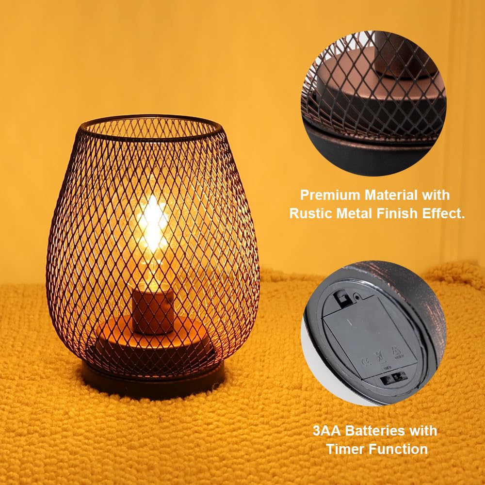 2 Pack Battery Operated Lamp Outdoor Table Lantern, LED Table Lantern with Timer Mode, Vintage Decorative Lights