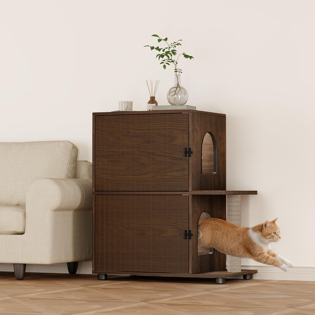 Double Cat Litter Box Enclosure Furniture, Dog Proof Hidden Litter Box