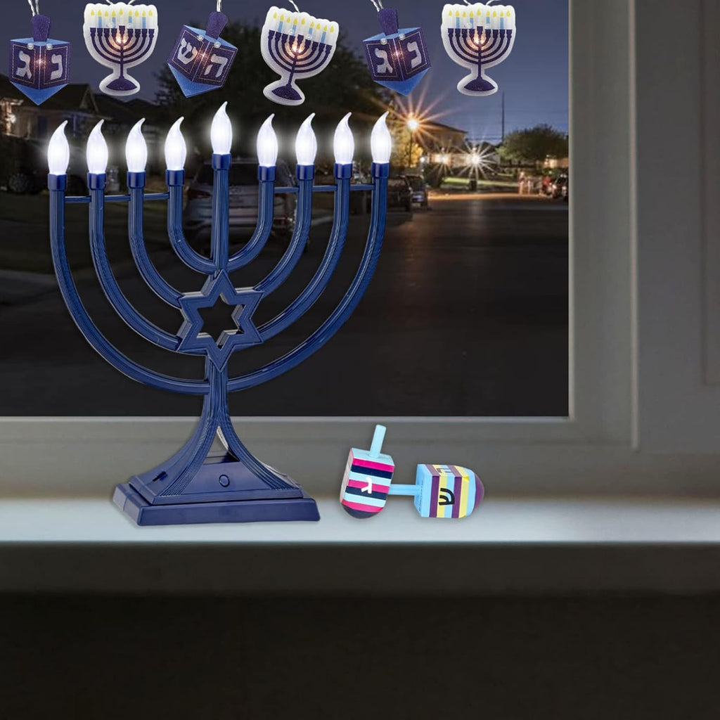 LED Electric Blue Hanukkah with Special Effects - Battery/USB Powered, Star of David, 4 Lighting/Blinking Modes