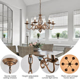 French Country Chandeliers, 6 Lights Rustic Vintage Metal Pendant Light Fixture Hanging Light for Farmhouse, Kitchen Island, Dining Room, Living Room, Antique Bronze E12 Base A109-B0DSB6FD98