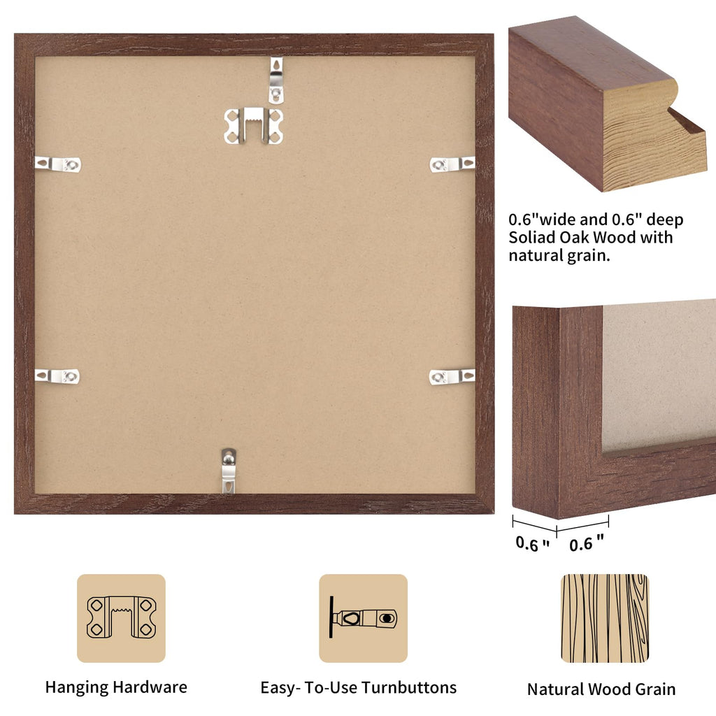 16x16 Solid Oak Wood Picture Frame, Walnut, 1 Pack