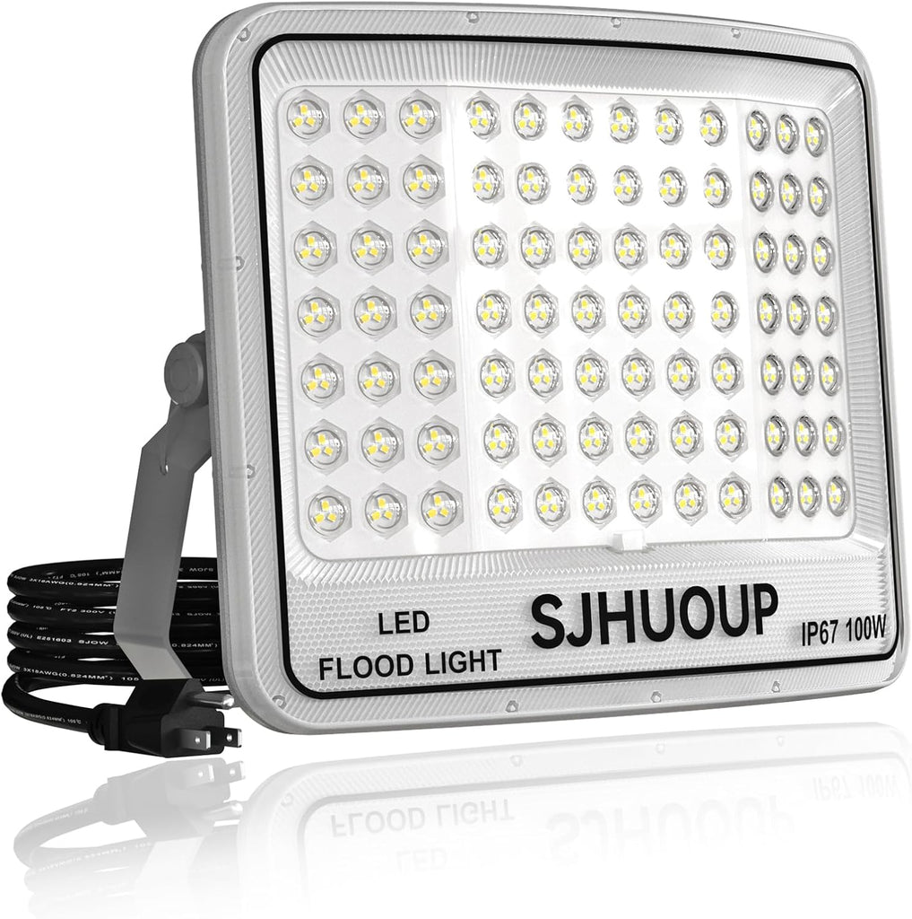 100W Flood Lights Outdoor, 11000LM Super Bright Flood Light Outdoor, LED Flood Lights with Plug,IP67 Waterproof,6500K