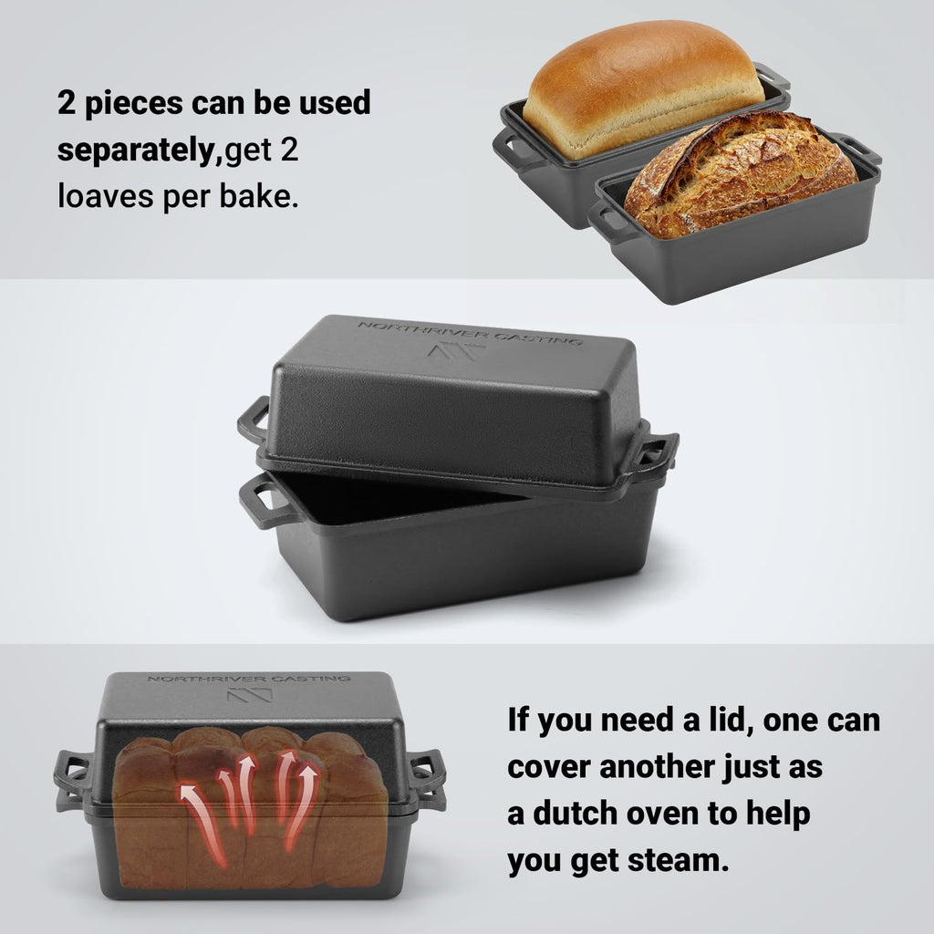 9×5 Inch Cast Iron Loaf Pan with Lid | Bread Baking Pan | Even Heat Distribution made Bread, Cake, and Meatloaf | 2