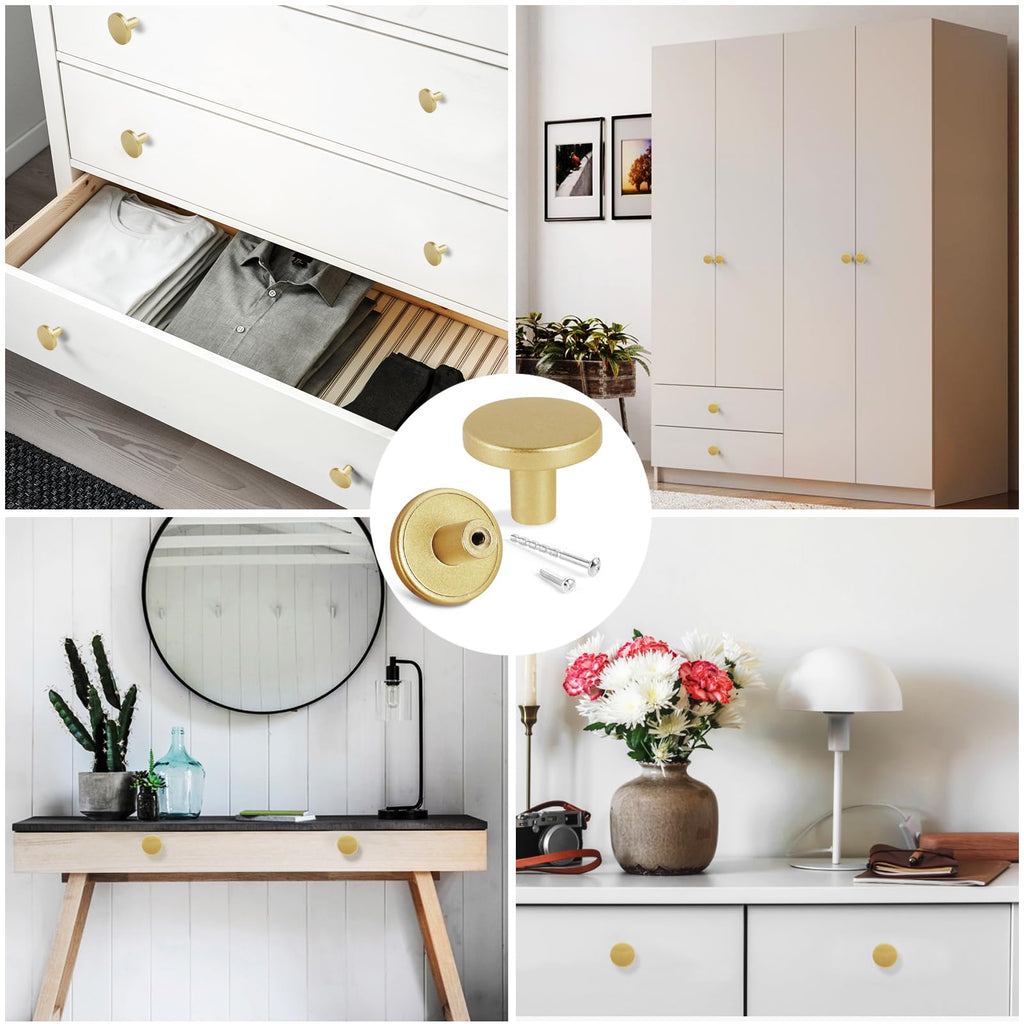12 Piece Drawer Knobs, Gold Cabinet Knobs with Screw, 30mm Drawer Pulls for Dresser, Kitchen, and Cabinet Drawers
