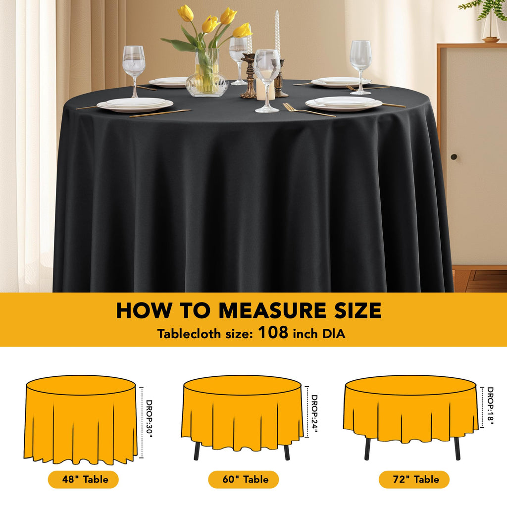 10-Pack Black Round Tablecloths, 108 in, for 4-5 Ft Round Tables