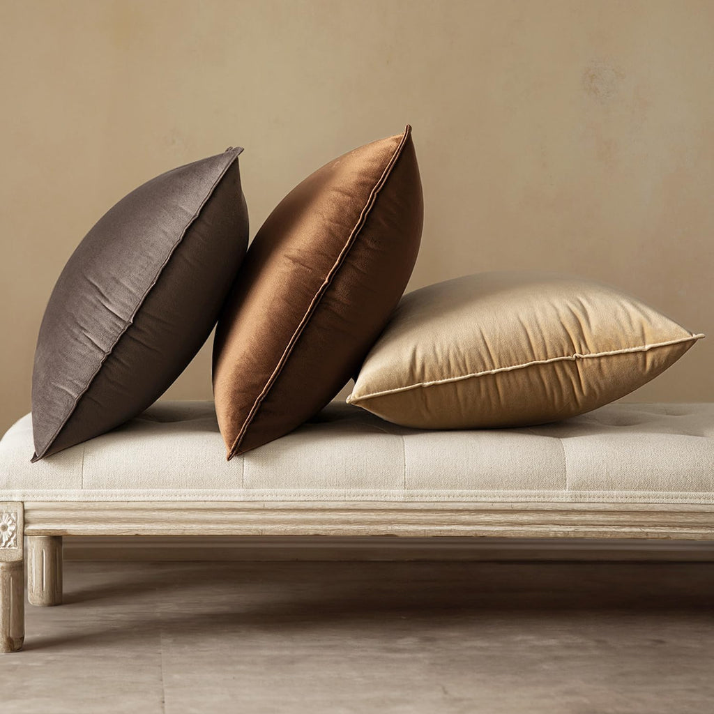 Brown Velvet Throw Pillow Covers 18x18 Soft Decorative Solid Square Cushion Cases Pack of 2 Modern Luxury Home Decor