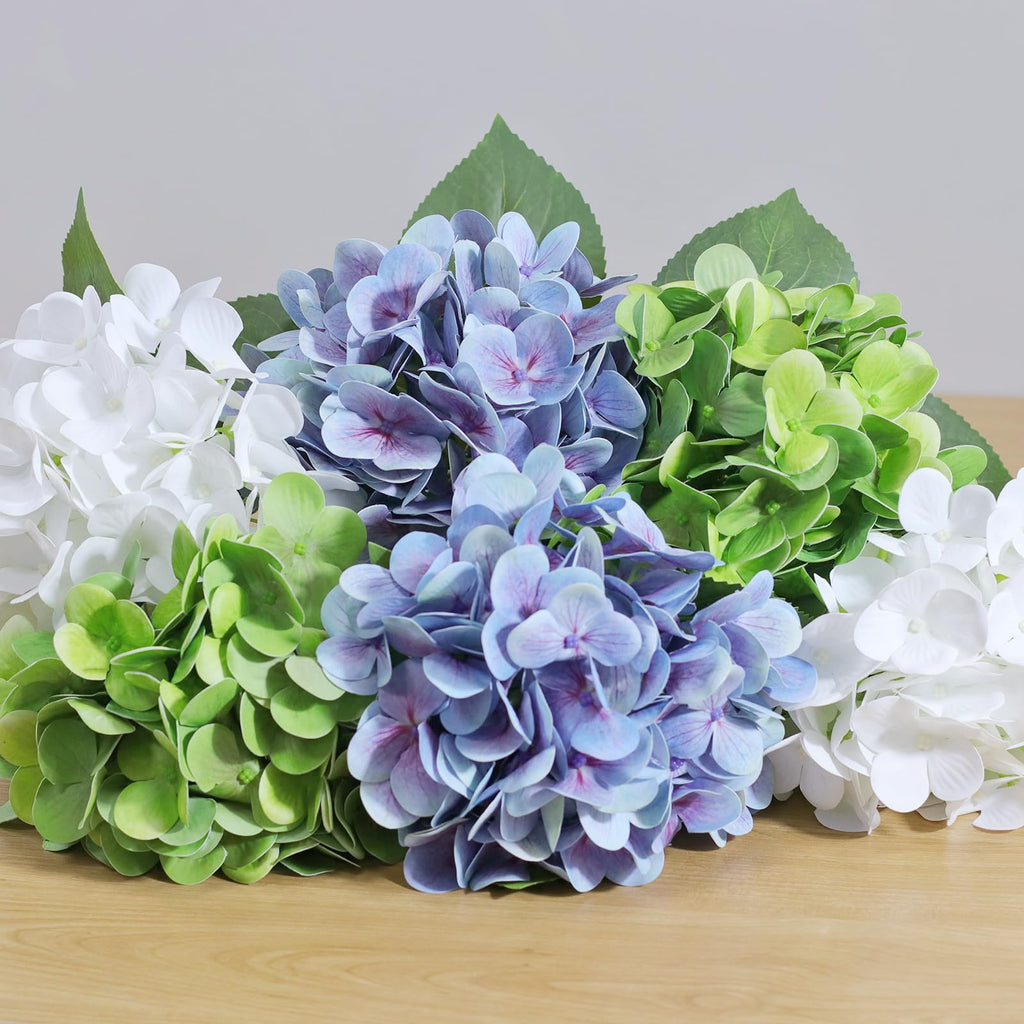 Real Touch Silk Artificial Hydrangea, 4Pcs 8.7-Inch Flower Head, 23.6-Inch Total Length, Faux for Bouquets, Table