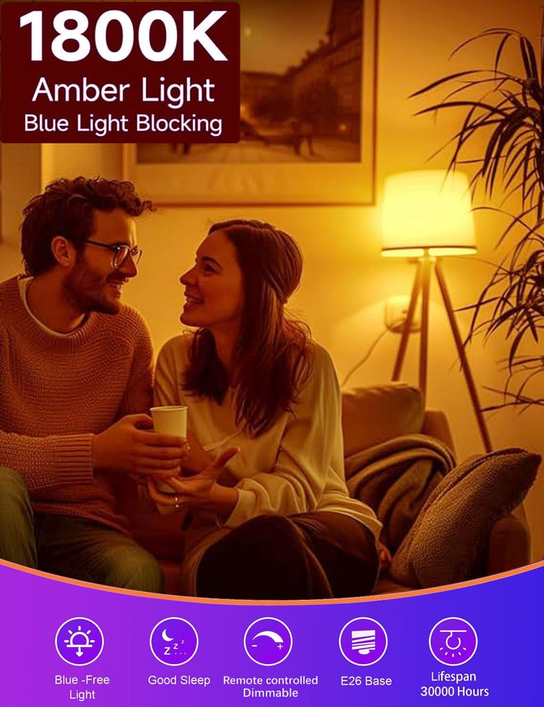 Red and Amber Sleep Bulb with Remote Control Choose 660nm Red Light or 1800K Amberlight,Timer Function, 10W Blue