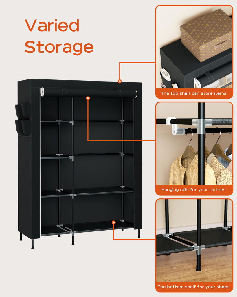 Portable Closet, 48 Inch Large Capacity Wardrobe Closet, Clothes Storage Organizer with Shelves and Hanging Rod, Easy