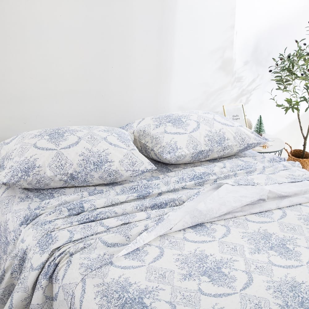 100% Cotton Bedding Printed Sheets Set. Up to 14" Deep Mattress, Farmhouse Country Cottage Pattern Bedlinen