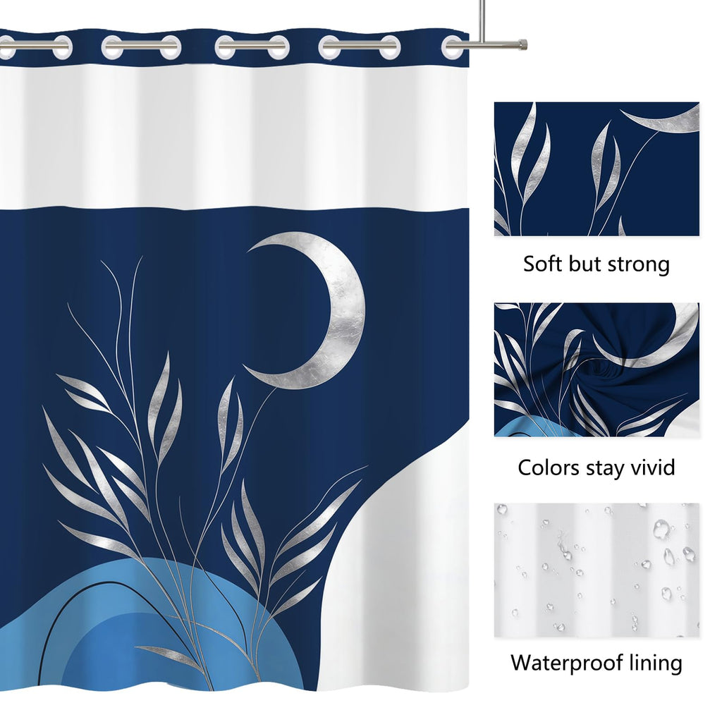 No Hook Boho Shower Curtain and Liner Set 71 x 74 Inch