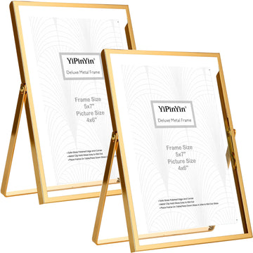 Gold 5x7'' Floating Frame Set of 2, For Photo Sizes 3.5x5'', 4x6'', 5x7'', Luxury Modern Gold Metal Frames for
