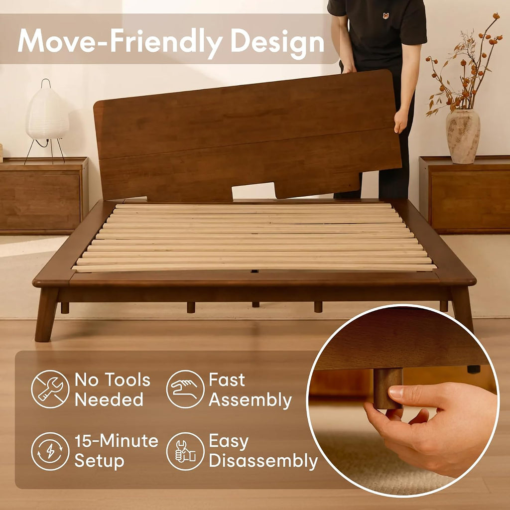 Hako G1 Queen Solid Wood Platform Bed with Tool-Free Assembly