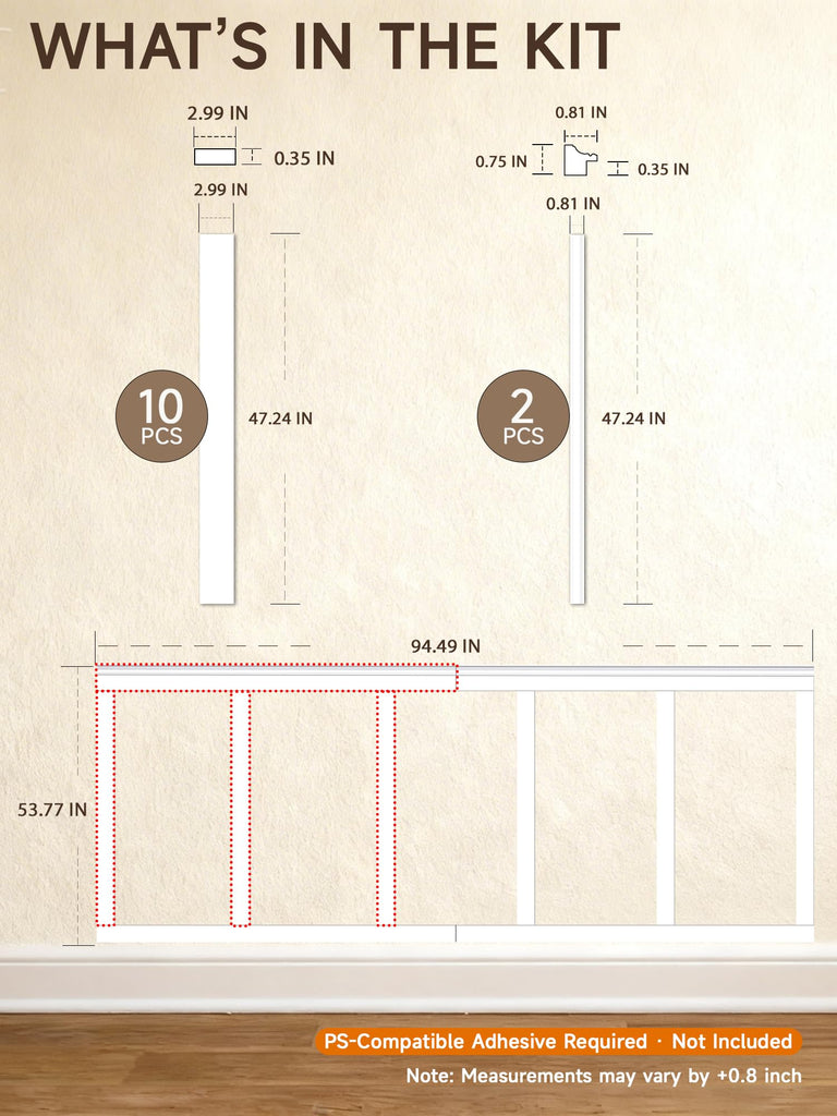Board and Batten Wainscoting Panels, Paintable, 94" x 54", White