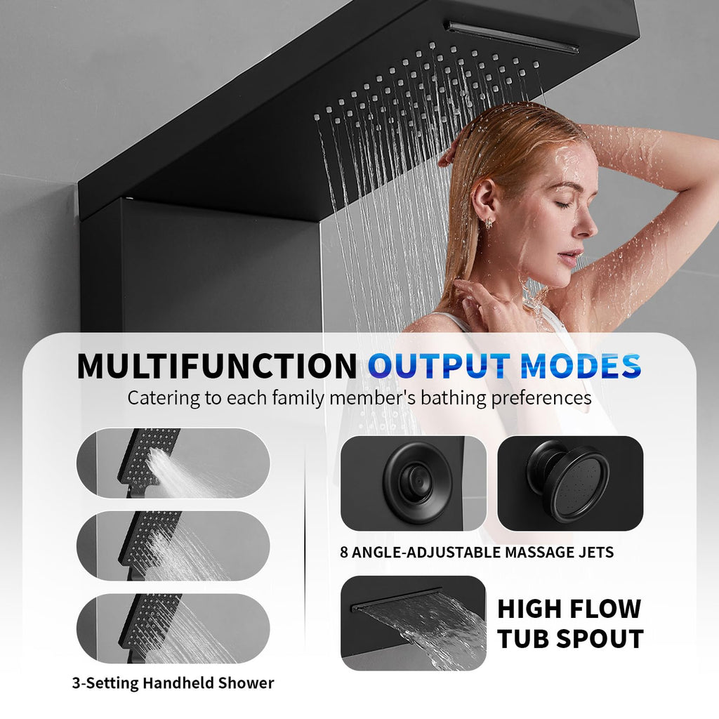 Stainless Steel Shower Panel Tower System Rainfall Waterfall Shower