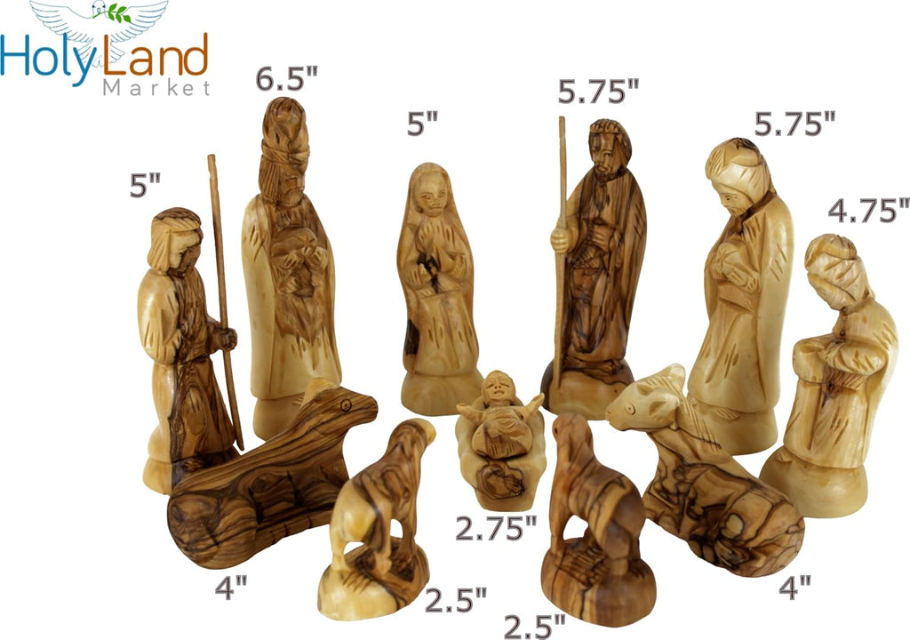 Olive Wood Nativity Set With Stable. Exquisite (14 Pieces Set)