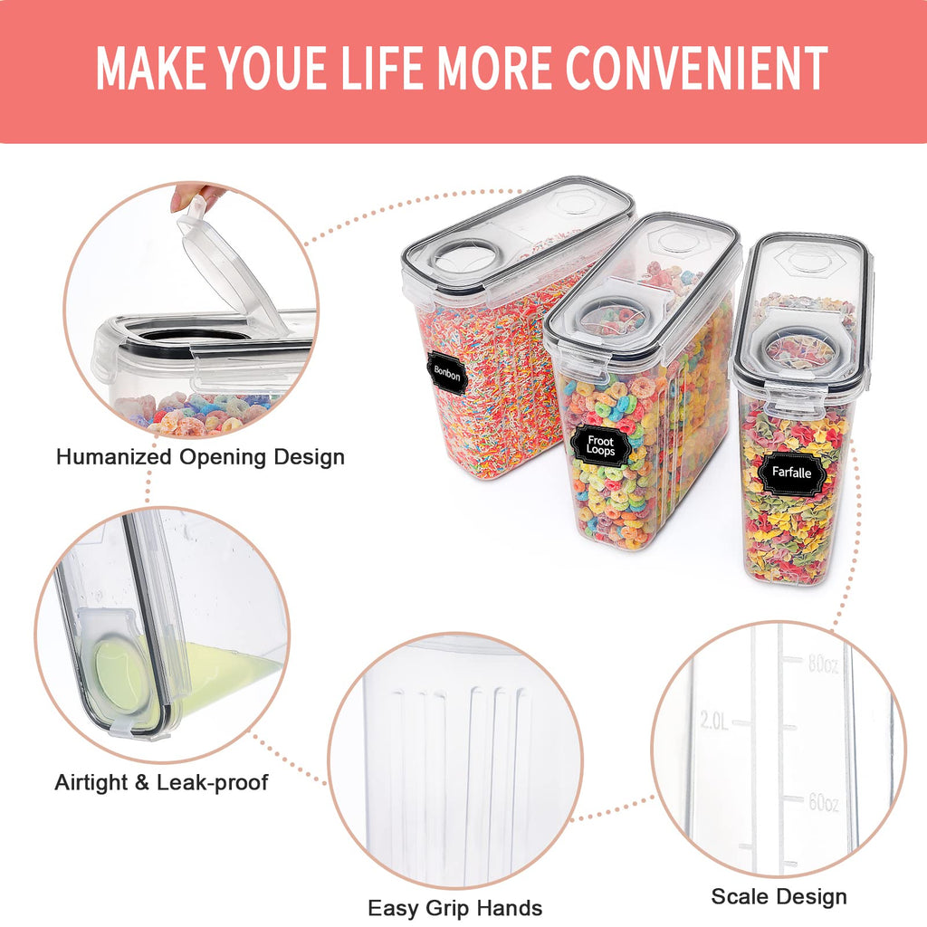 Cereal Containers Storage Set (4L,135.2 Oz), 8PCS Airtight Food Storage Containers with Lids & Pantry Organizers