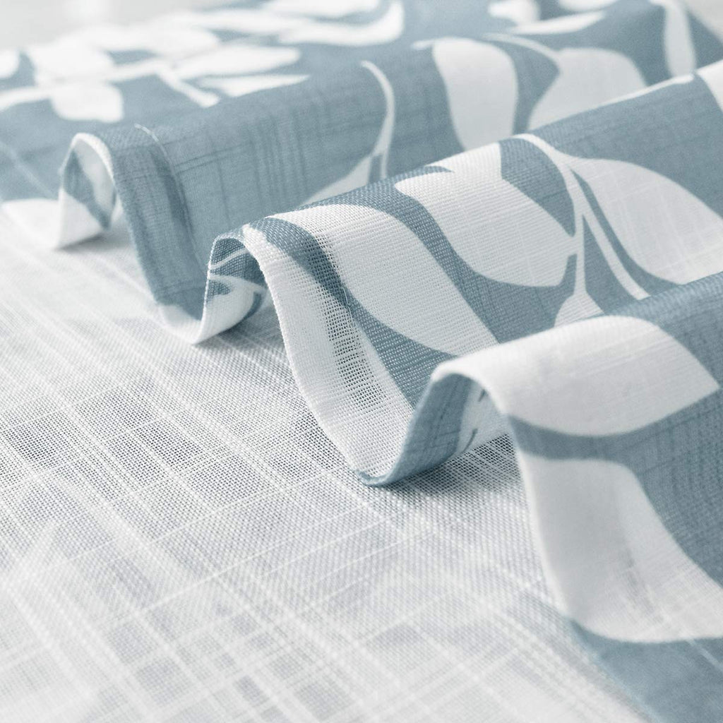 Blue White Sliding Door Curtains 100x84" Linen Leaf Drapes Living Room 1pc