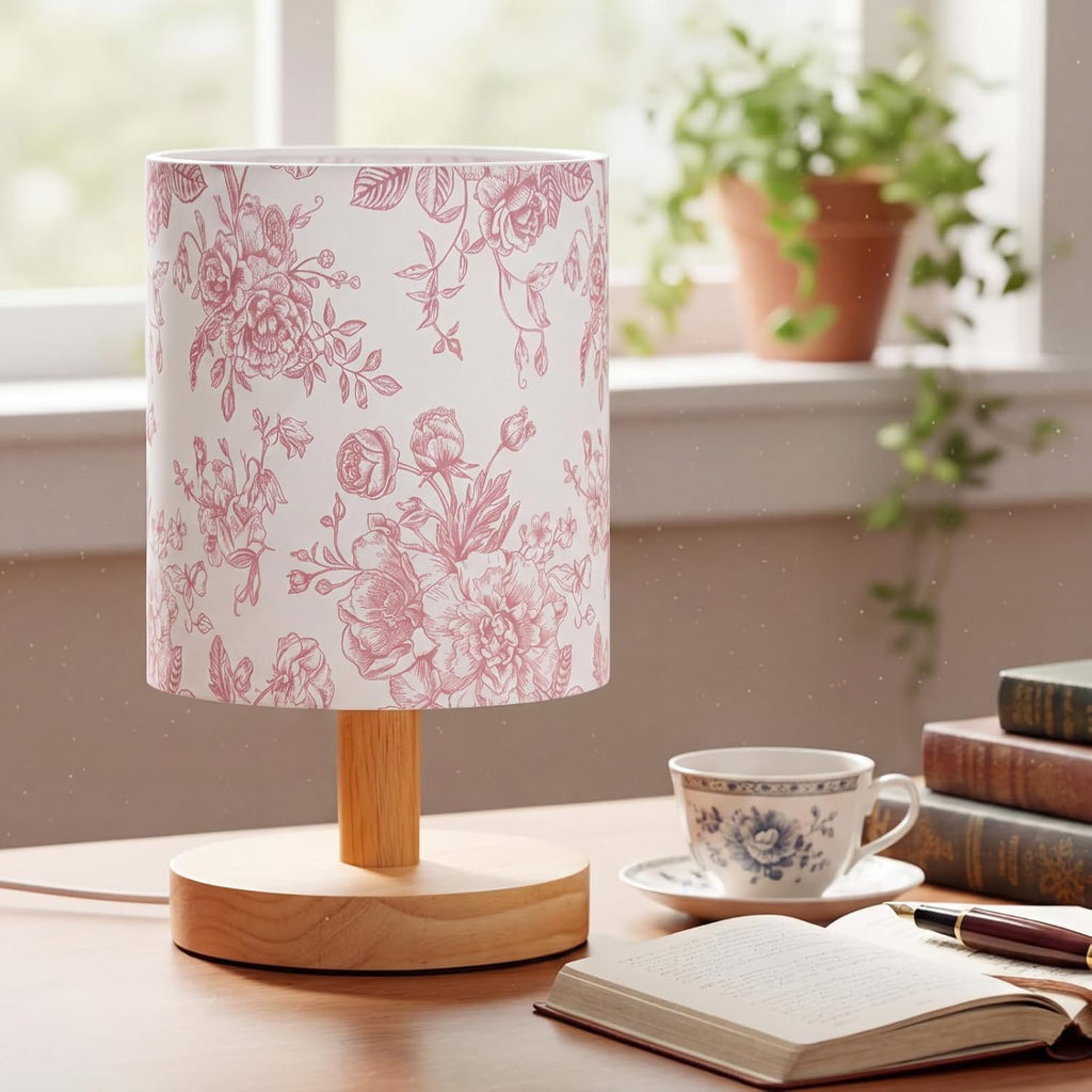 Pink Floral Bedside Table Lamp for Kids Bedroom