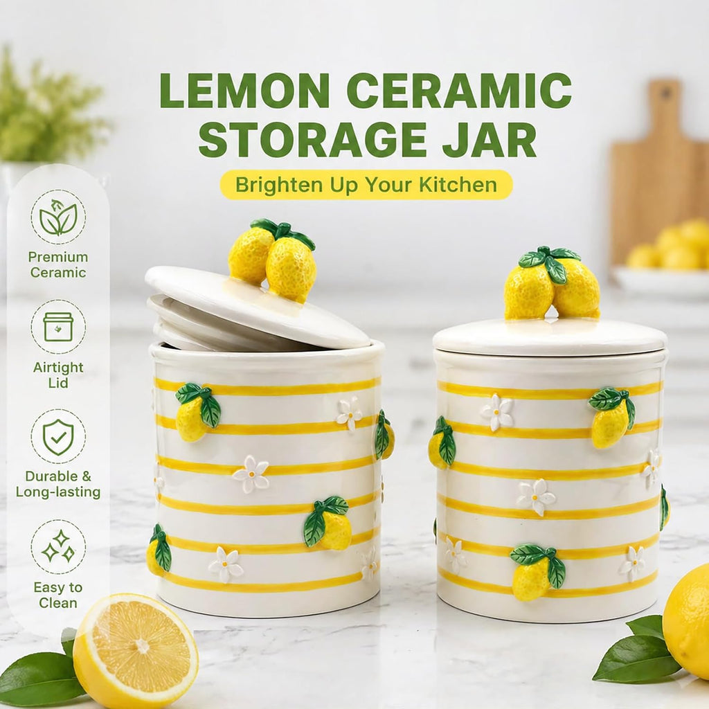 Large Ceramic Cookie Jars with Lids Airtight Cute Lemon Food Jars