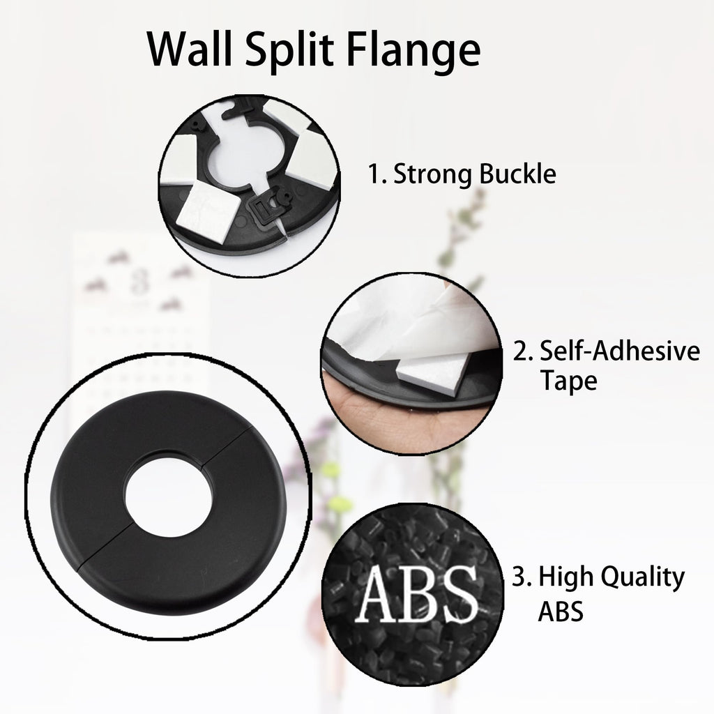 Wall Split Flange 33mm/1.3"Diameter, ABS Round Self-Adhesive Escutcheon Plate, Wall Hole Decoration Cover, Water Pipe